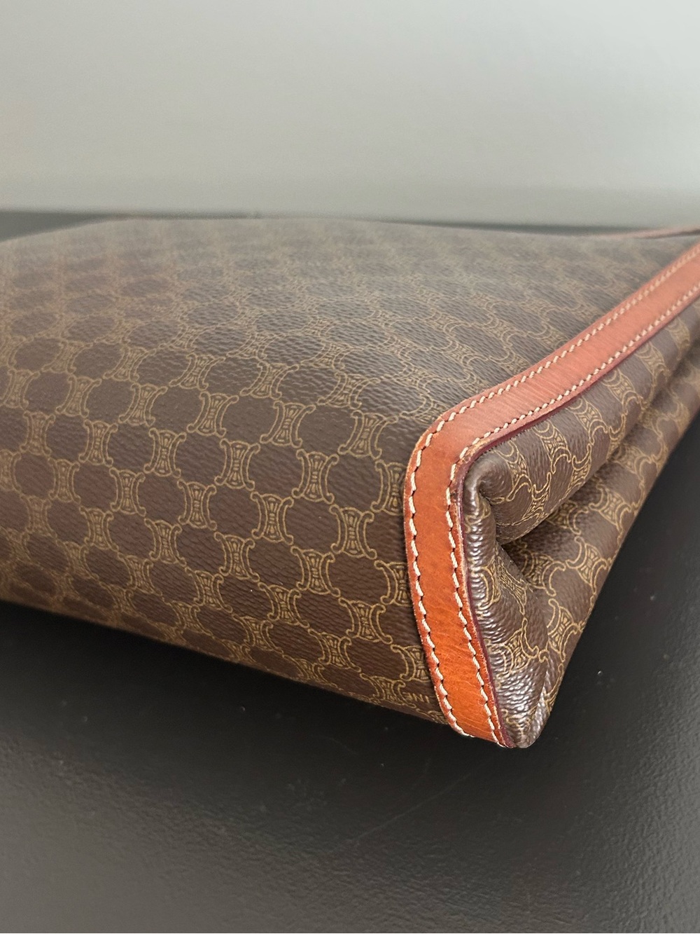 Celine Macadam Monogram Brown Canvas Leather Zip Clutch Pouch Vintage - Picture 14 of 15